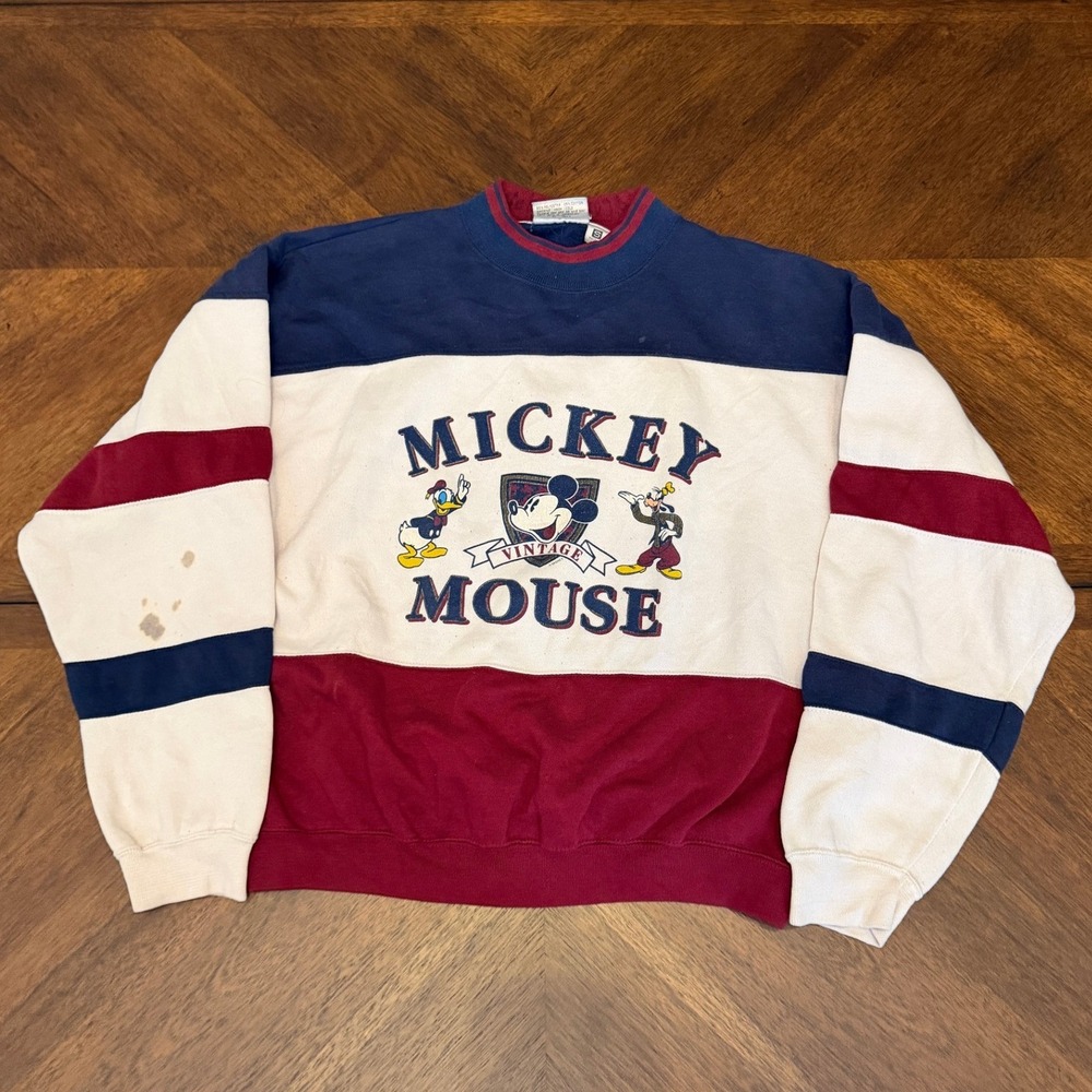 Vintage Gear for Sports Mickey Mouse Colorblock Sweatshirt Navy White Maroon S